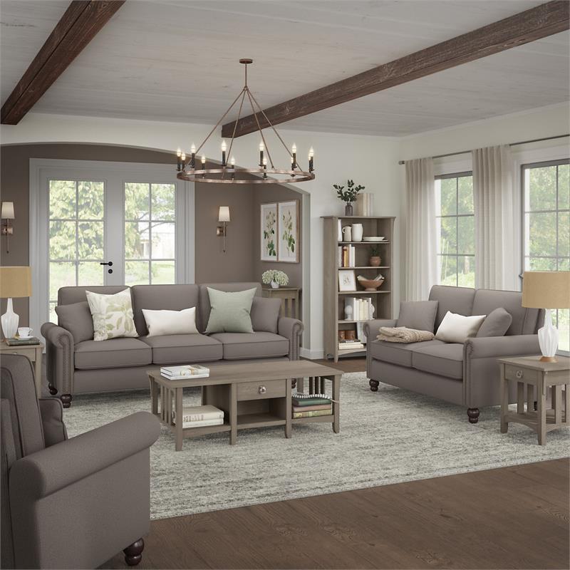 Pemberly Row Upholstered Storage Ottoman in Beige Herringbone Fabric