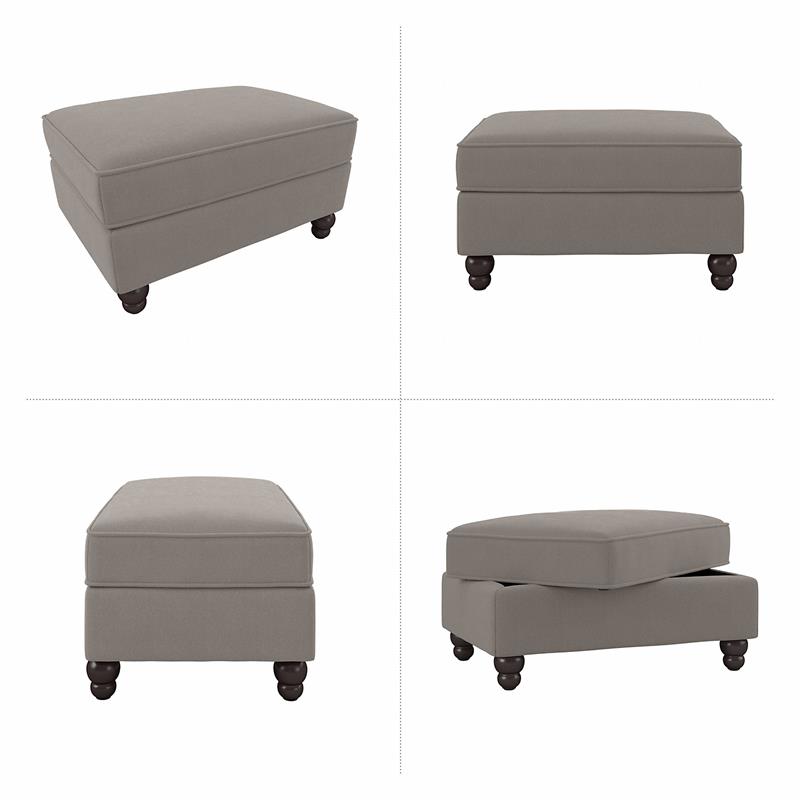 Pemberly Row Upholstered Storage Ottoman in Beige Herringbone Fabric