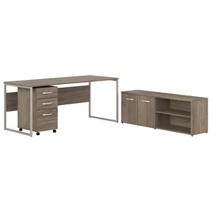 Pemberly Row Engineered Wood 72W Desk with Storage and Drawers in Modern Hickory