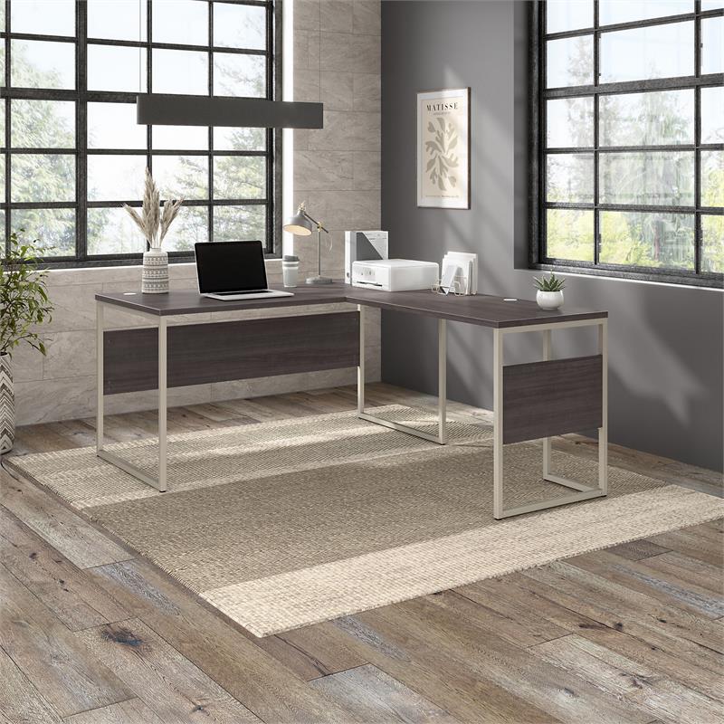 Pemberly Row 60W x 30D L Shaped Table Desk in Storm Gray - Engineered Wood