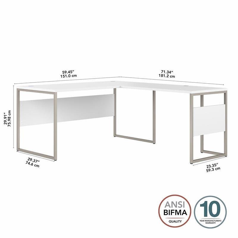 Pemberly Row 60W x 30D L Shaped Table Desk in White - Engineered Wood