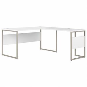 Pemberly Row 60W x 30D L Shaped Table Desk in White - Engineered Wood
