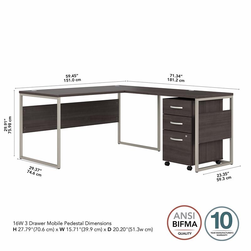 Pemberly Row Engineered Wood 60W L Shaped Table Desk with Drawers in Storm Gray