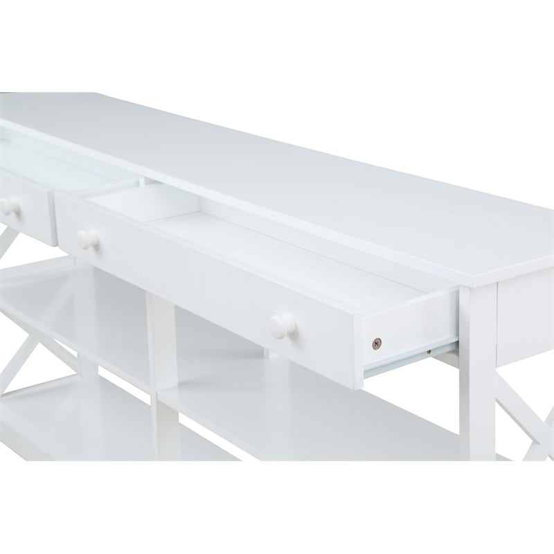 Pemberly Row Two-Drawer 60-inch Console Table with Shelves in White Wood Finish