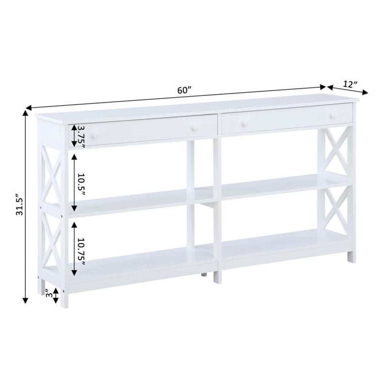 Pemberly Row Two-Drawer 60-inch Console Table with Shelves in White Wood Finish