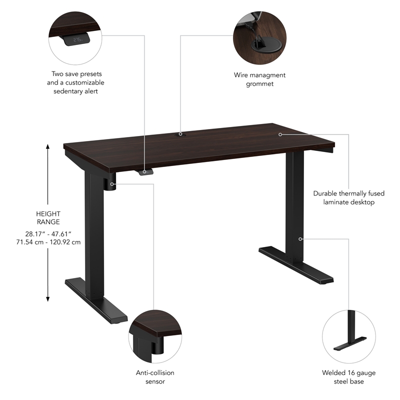 Pemberly Row 48W Adjustable Standing Desk in Black Walnut - Engineered Wood