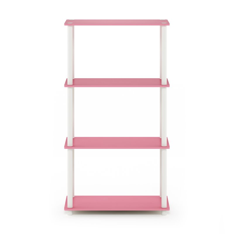 Pemberly Row Wood Turn-N-Tube 4-Tier Shelf Display Rack in Pink / White