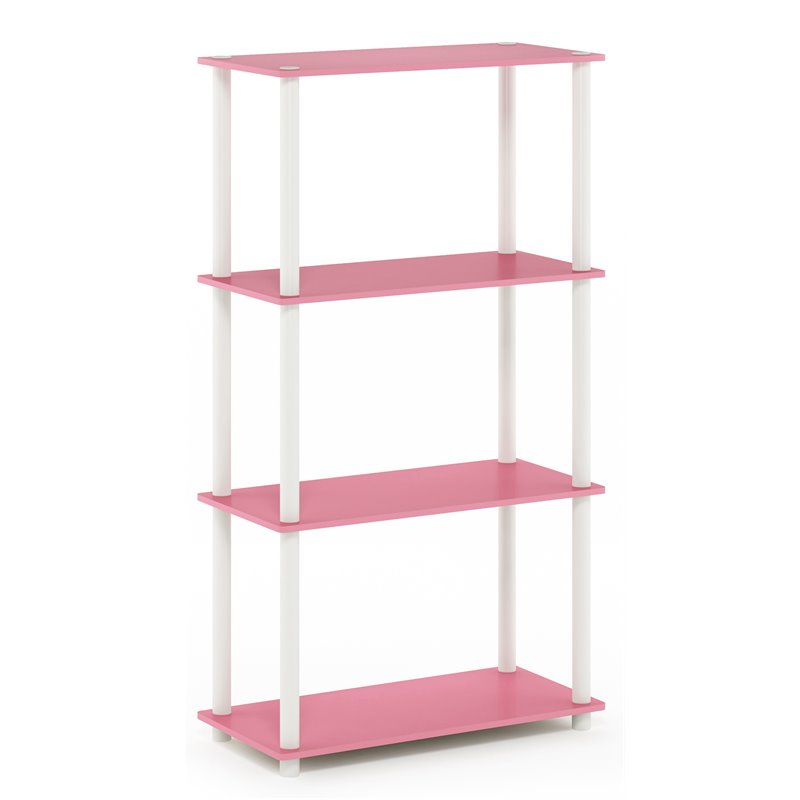 Pemberly Row Wood Turn-N-Tube 4-Tier Shelf Display Rack in Pink / White