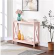 Pemberly Row Console Table with Shelf in Light Pink Wood Finish
