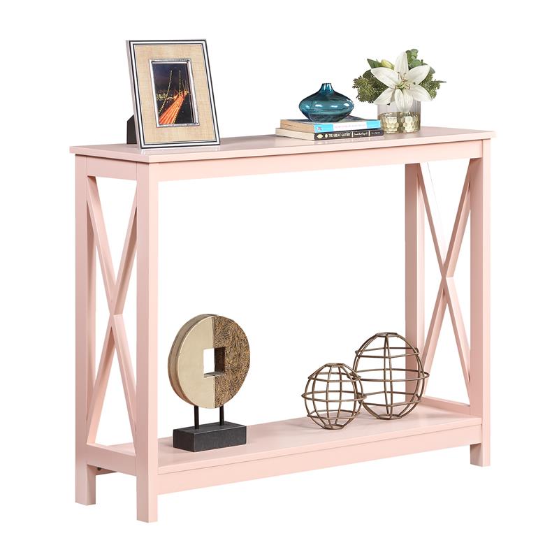Pemberly Row Console Table with Shelf in Light Pink Wood Finish