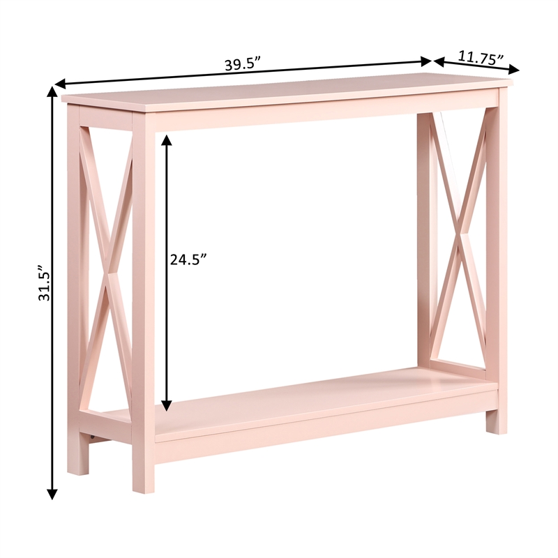 Pemberly Row Console Table with Shelf in Light Pink Wood Finish