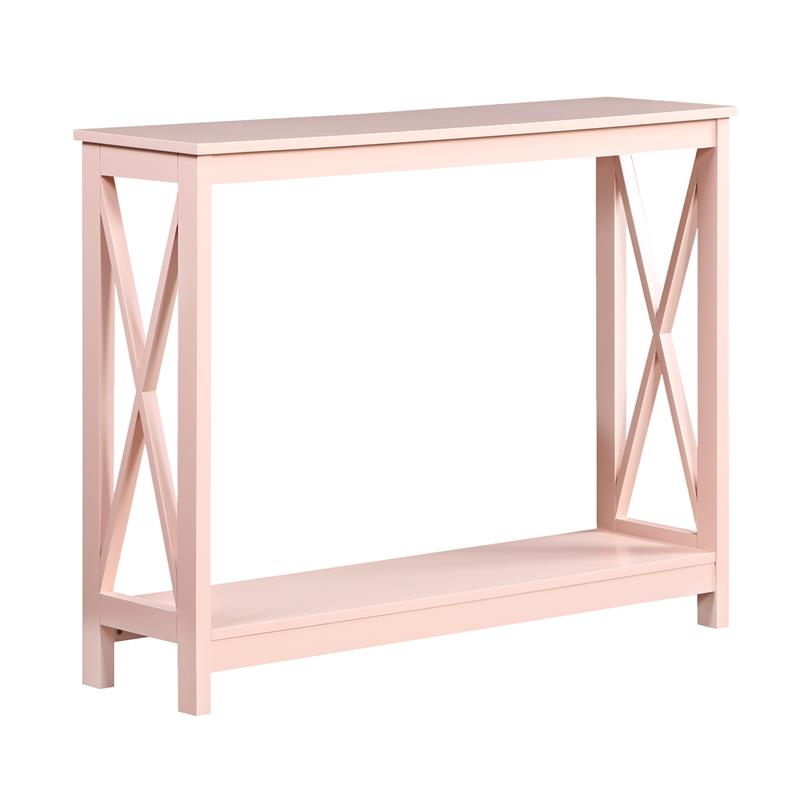 Pemberly Row Console Table with Shelf in Light Pink Wood Finish