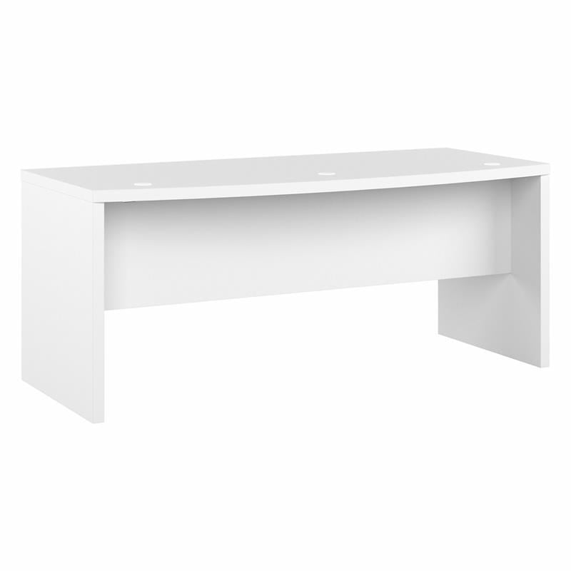Pemberly Row 72W Bow Front Desk in Pure White - Engineered Wood