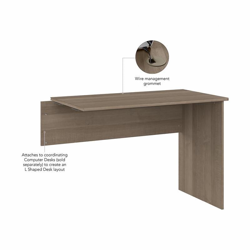 Pemberly Row Modern Desk Return in Ash Gray - Engineered Wood