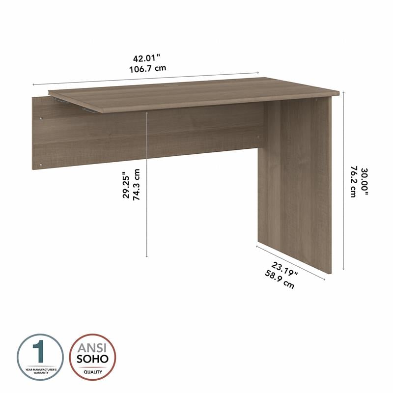 Pemberly Row Modern Desk Return in Ash Gray - Engineered Wood