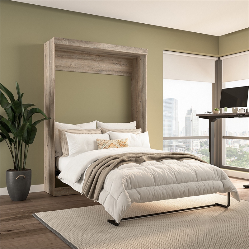 Pemberly Row Contemporary 59W Full Murphy Bed in Rustic Brown
