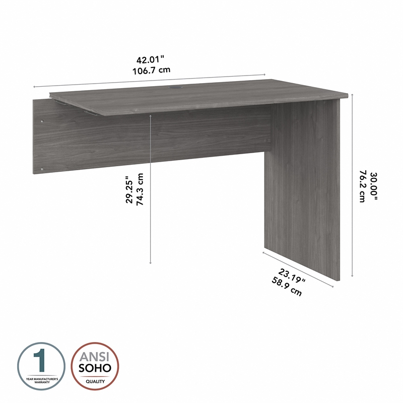 Pemberly Row Modern Desk Return in Modern Gray - Engineered Wood