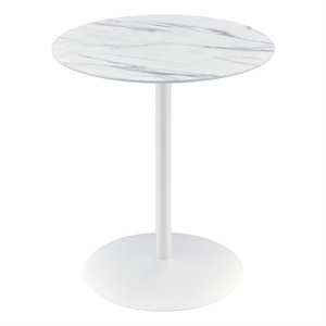 Pemberly Row 17.5&quot Round End Table with White Marble Textured Glass Top