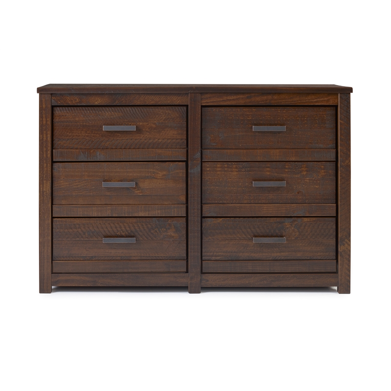 Pemberly Row Modern Six Drawer Dresser - Antique Walnut Finish