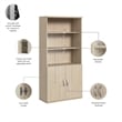 Pemberly Row Tall 5 Shelf Bookcase with Doors in Natural Elm - Engineered Wood