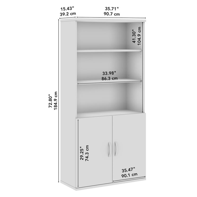 Pemberly Row Tall 5 Shelf Bookcase with Doors in Natural Elm - Engineered Wood