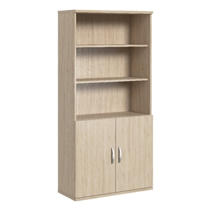 Pemberly Row Tall 5 Shelf Bookcase with Doors in Natural Elm - Engineered Wood