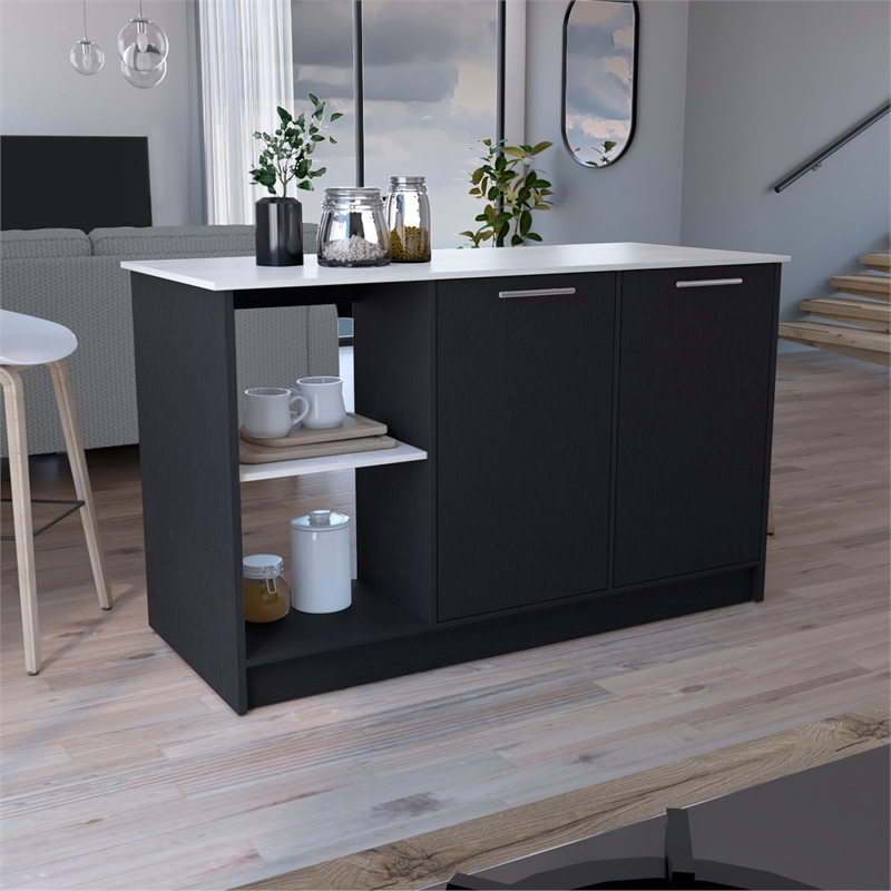 Pemberly Row Modern Engineered Wood Kitchen Island in Multi-Color