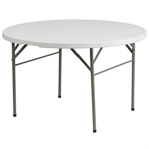 Pemberly Row 47.75&quot Round Plastic Bi-Fold Table in Granite White