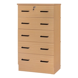 Pemberly Row Wood Tall 5 Drawer Chest Dresser in Beech (Maple)