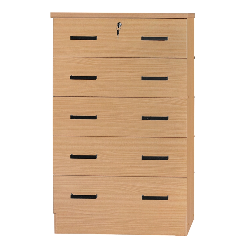 Pemberly Row Wood Tall 5 Drawer Chest Dresser in Beech (Maple)