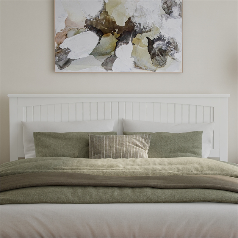 Pemberly Row King Wood Panel Headboard with USB Charging Station in White