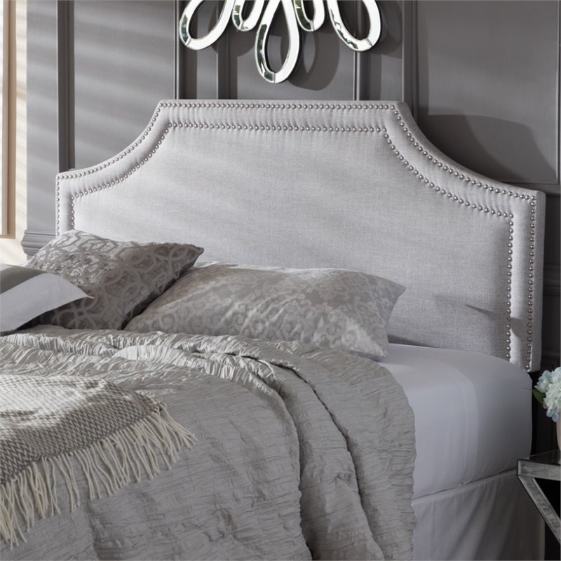 Pemberly Row Modern Upholstered Queen Headboard in Grayish Beige