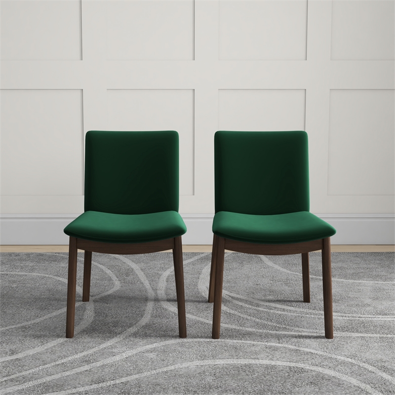 Pemberly Row Mid-Century Modern Green Velvet Dining Chair Set