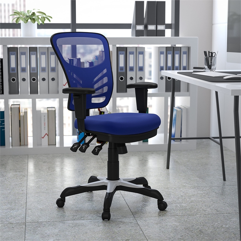 Pemberly Row Modern Mid Back Mesh Swivel Office Chair in Blue