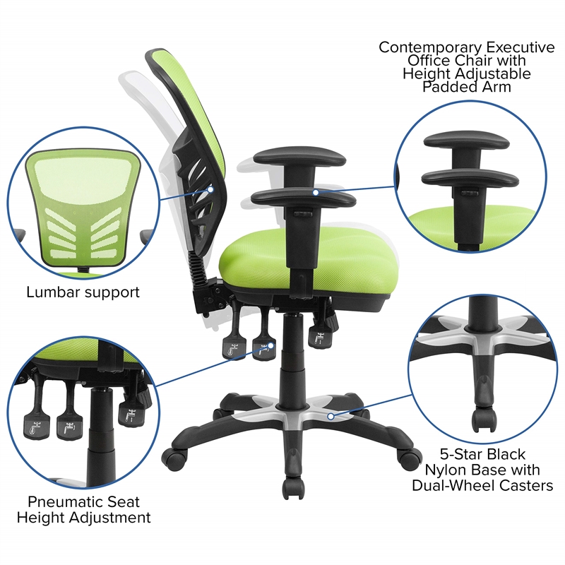 Pemberly Row Modern Mid Back Mesh Swivel Office Chair in Green