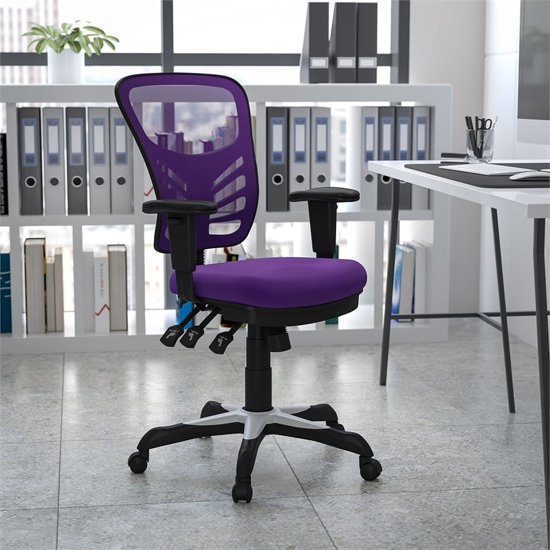 Pemberly Row Modern Mid Back Mesh Swivel Office Chair in Purple