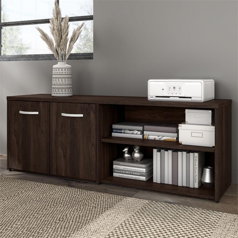 Pemberly Row Low Storage Cabinet with Doors in Black Walnut - Engineered Wood