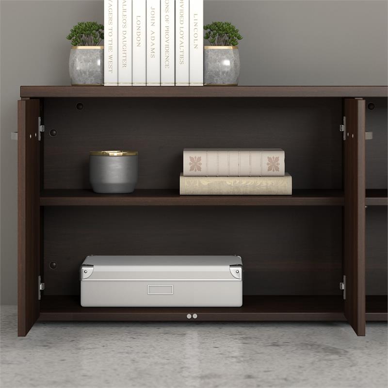Pemberly Row Low Storage Cabinet with Doors in Black Walnut - Engineered Wood