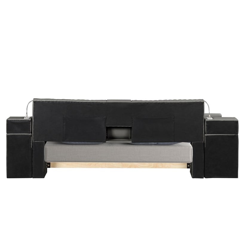 Pemberly Row Smart Multifunctional Queen Size Bed Made with Wood in Gray