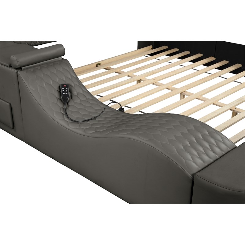 Pemberly Row Smart Multifunctional Queen Size Bed Made with Wood in Gray
