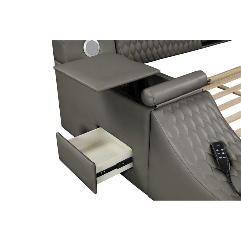 Pemberly Row Smart Multifunctional Queen Size Bed Made with Wood in Gray