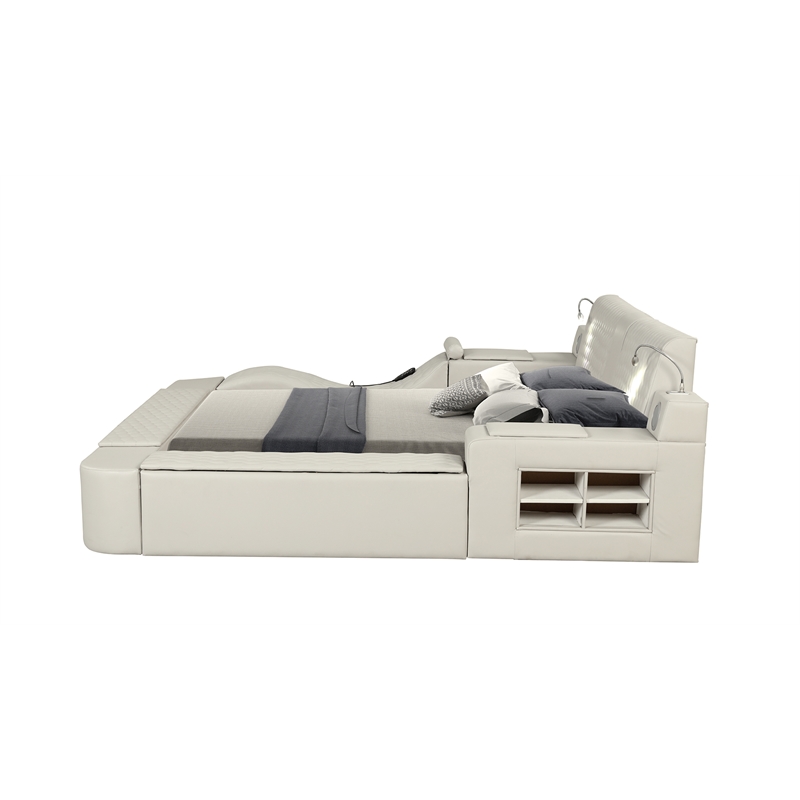 Pemberly Row Smart Multifunctional Queen Size Bed Made with Wood in Beige Color