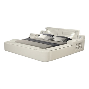 Pemberly Row Smart Multifunctional Queen Size Bed Made with Wood in Beige Color