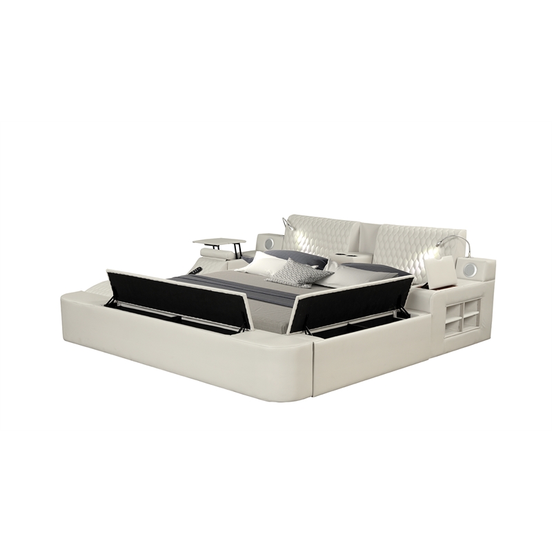 Pemberly Row Smart Multifunctional Queen Size Bed Made with Wood in Beige Color