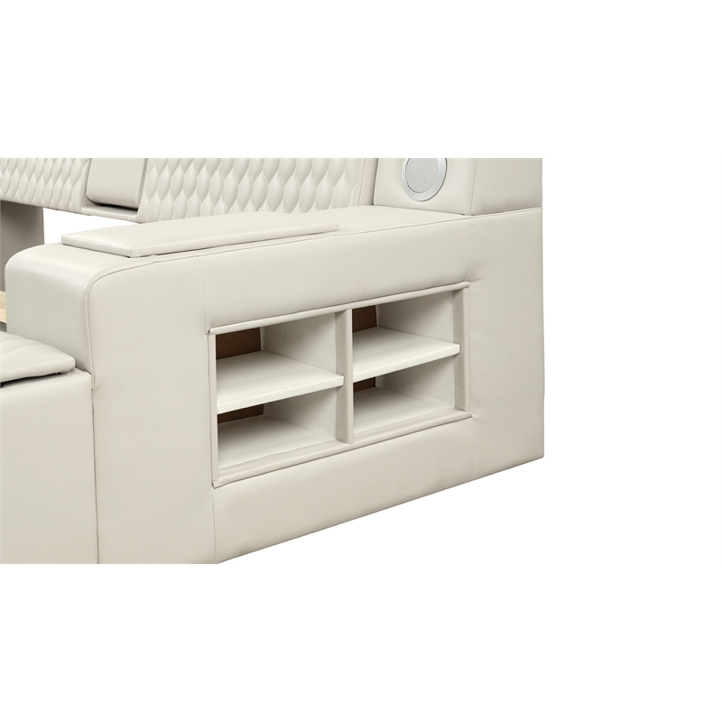 Pemberly Row Smart Multifunctional Queen Size Bed Made with Wood in Beige Color