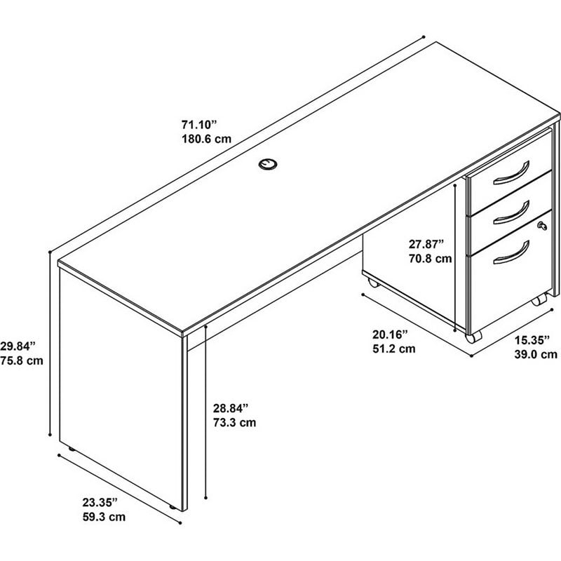 Pemberly Row Engineered Wood 72W x 24D Office Desk with Drawers - Natural Cherry