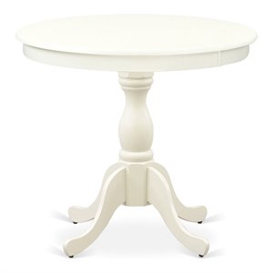 Pemberly Row Antique Wood Dining Table with Pedestal Legs in White