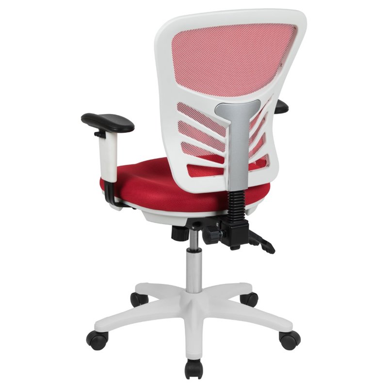 Pemberly Row Mid Back Executive Mesh Office Swivel Chair in Red and White