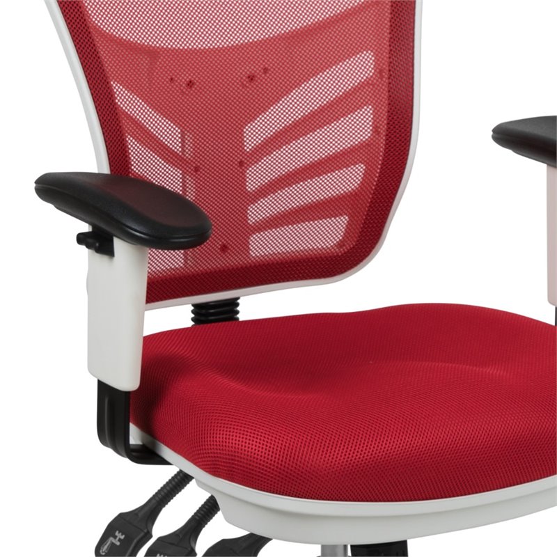 Pemberly Row Mid Back Executive Mesh Office Swivel Chair in Red and White
