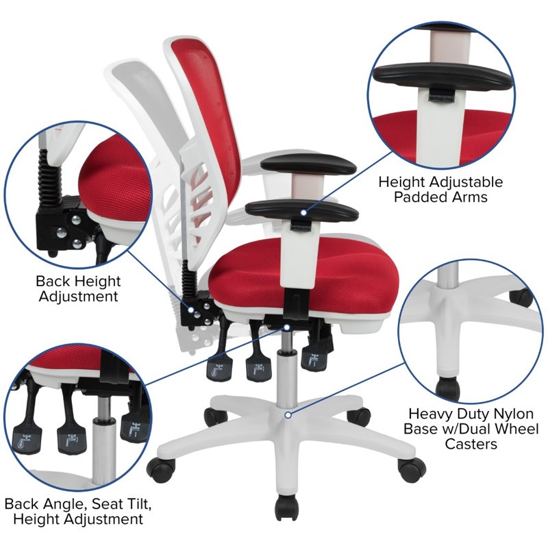 Pemberly Row Mid Back Executive Mesh Office Swivel Chair in Red and White
